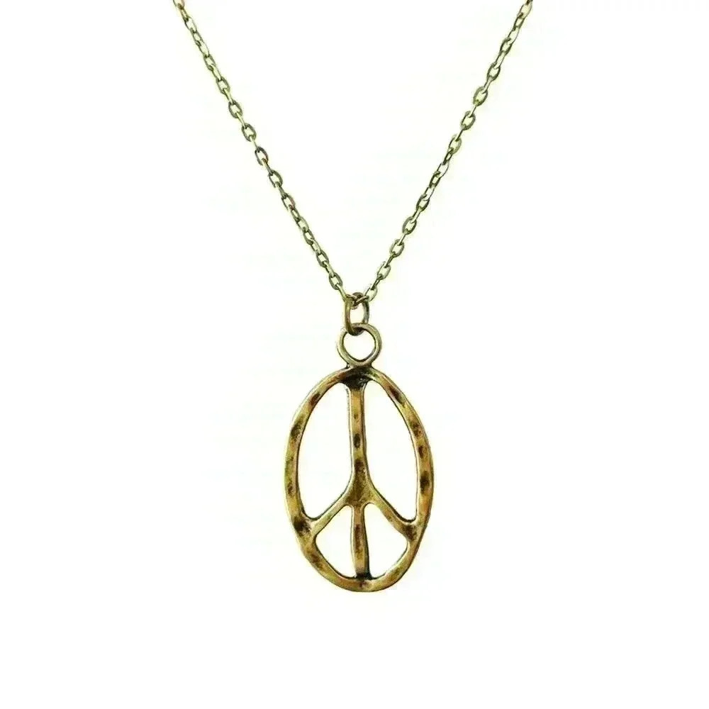 Peace sign necklace hippie accessories hippie jewelry for women bronze - Picture 2 of 8